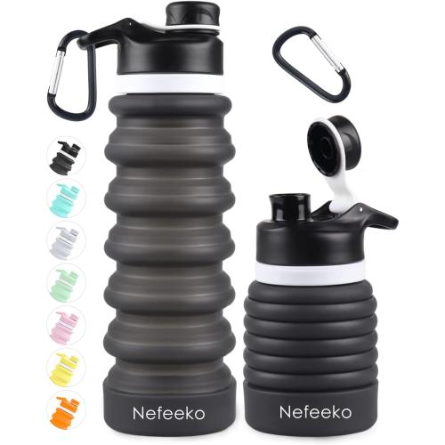 Color Black Nefeeko Collapsible Water Bottle, 26oz Silicone Foldable Water Bottles Leakproof BPA Free Travel Water Bottles with Carabiner, Portable Sport Water Bottles for Camping,Hiking Outdoor Indoor Sport