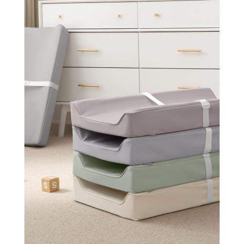 Blissful Diary Vegan Leather Baby Changing Pad with Waterproof & Wipe-Clean PU Cover, Standard Size Cozy Diaper Changing Pad for Dresser and Table, Light Gray