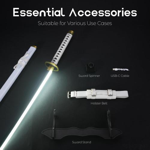 RENGENG Light Up Sword, 40 Inches Rechargeable Pre-Assembled Plastic Replica Anime Sword with Belt & Stand & Spinner
