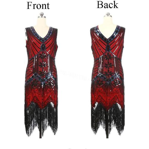 Whitewed. Size 10-12. Women Flapper Dress 1920S V Neck Sequin Beaded Fringed Vintage Art Theme Prom Party Dress