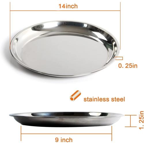 14 In Stainless Steel Roasting Pan, Stainless Steel Heavy Duty Kitchenware Round Roaster Pan Large XLarge Big Size Green Egg Drip Pan for Turkey Baking,Roast Chicken,Brushed Surface & Dishwasher Safe