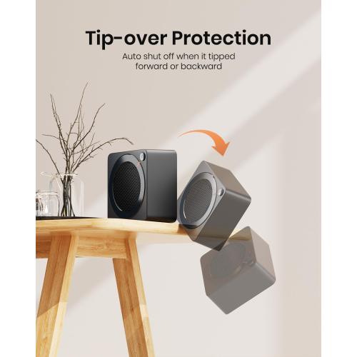 Gaiatop Mini Space Heater, Lightweight PTC Ceramic Fast Heating 500W Energy Efficient for Indoor Use, Overheating & 45° Tip-Over Protection, Portable Desk Electric Heaters for Office Home Black