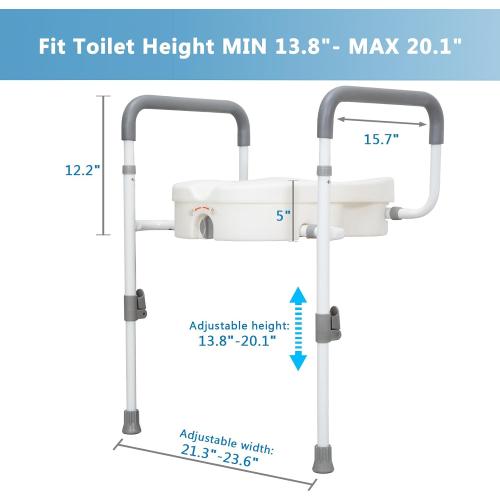 WeHwupe Raised Toilet Seat with Handles for Elderly - Toilet Seat Risers for Seniors with Adjustable Padded Arms - Elevated Toilet Safety Seat for Standard or Elongated Commode