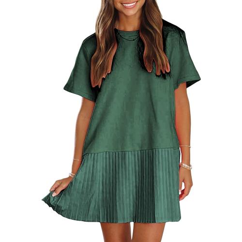 Size M ... Womens Summer Casual Short Sleeve Dress Crewneck Tshirt Dresses Pleated Aline Mini Dress 2025 Vacation Beach Sundress