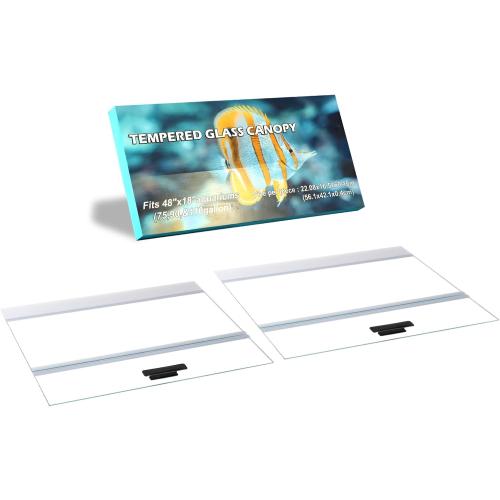 2PCS Set 22.08x16.57x0.16in（Each Piece） Clear Tempered Glass Canopy,75/90/110 Gallon Aquarium Fish Tank Hoods for Aqueon