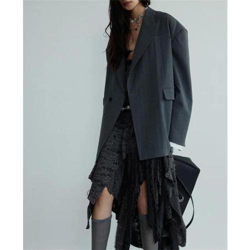 Emma James Womens Blazers Notched Lapel Long Sleeve with A Uniquely Shaped Striped Pattern Loose Fit Single Breasted Formal Suit Jacket size medium