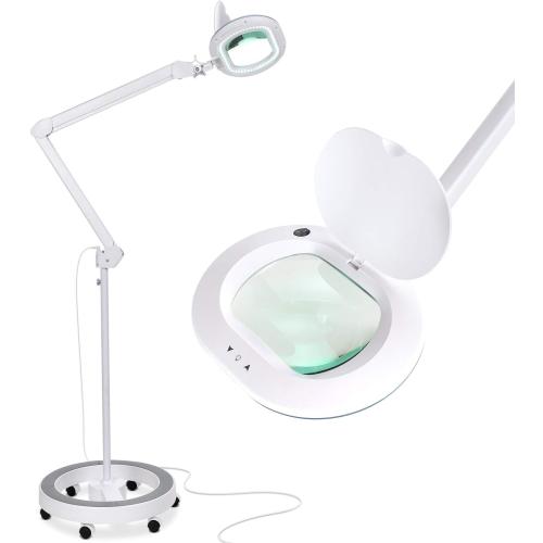 Brightech LightView Pro Magnifying Glass with Stand and Light – Magnifying Floor Lamp with 6-Wheels on a Sturdy Base for Facials – LED Work Light with XL Magnifier Glass for Crafts and Projects