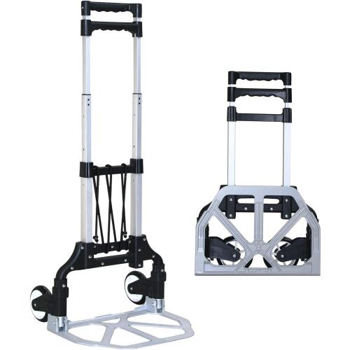 Folding Hand Truck Dolly Cart，Aluminum Portable Hand Cart for Daily handling Work，180lbs, with Silent Wheel，Telescoping Handle，Black Bungee Cord, Can Stand Alone，Light Weight
