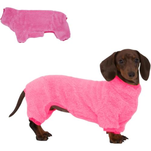 Dachshund Dog Fleece Jumpsuit Turtleneck Sweater, Suitable for Dachshunds, Winter Soft Cozy Dog Pajamas Clothes (Neon Pink, medium)
