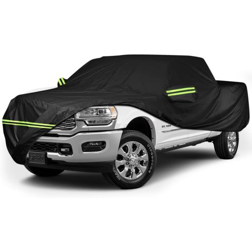 Waterproof Car Cover for 1998-2022 Dodge Ram 2500 3500 Crew Cab 6.5 ft Short Bed Truck Cover, All Weather Windproof 210D Oxford Car Covers with Zipper Door for Sun Rain Snow UV Dust Protection
