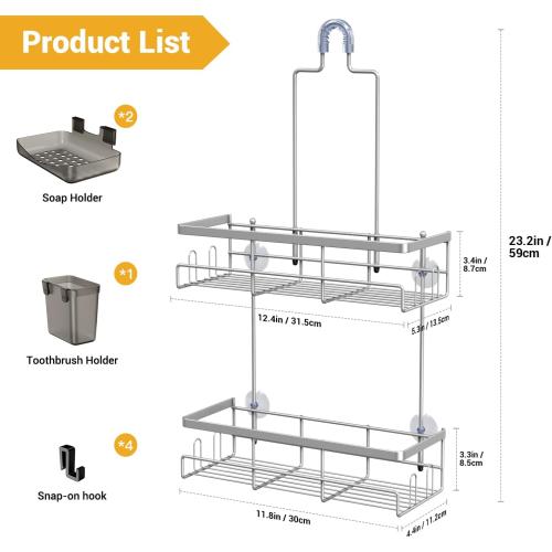 Shower Caddy Hanging Bathroom Organizer: Rustproof Shelf for Inside Shower - No Drilling Racks Over Showerhead - Bath Shelves for Shampoo Soap