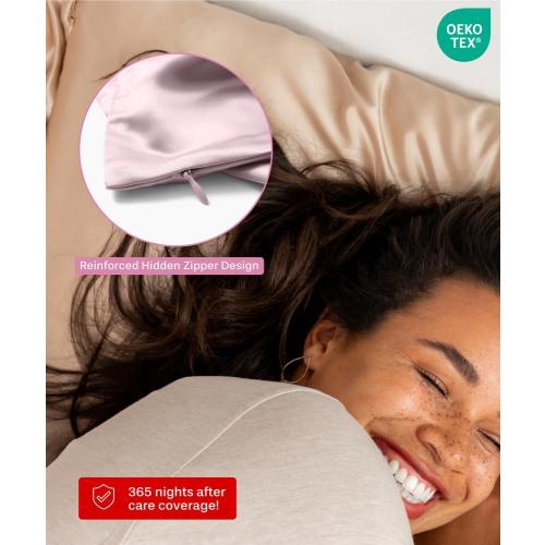 SUNDAYSILKS™ Premium Silk Pillow Cases | 100% Mulberry Silk Pillowcase with Zipper, All Sides Real 22 Momme Grade 6A Silk, Standard Queen, King Size [Pink Quartz]
