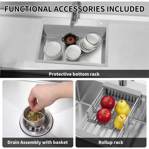30 inch Kitchen Sink Drop in Stainless Steel Top Mount Sink with Brushed Finish, Single Bowl Workstation Sink with Basket Strainer and Kitchen Sink Caddy Organizer 29.5D x17.7W x 8.3H