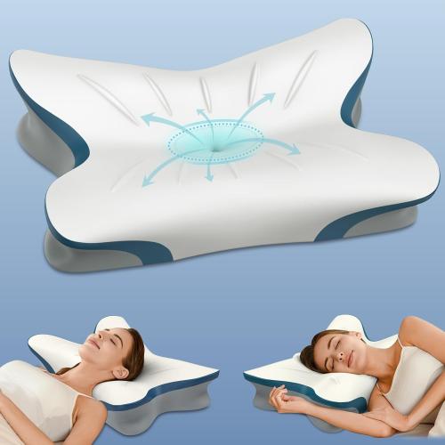 White 26 x 17.5 inch Cervical Pillow for Neck Pain Relief - Ergonomic Neck Pillow for Sleeping Contour Memory Foam Pillows with Cooling Pillowcase, Orthopedic Bed Pillow for Side Back Stomach Sleepers