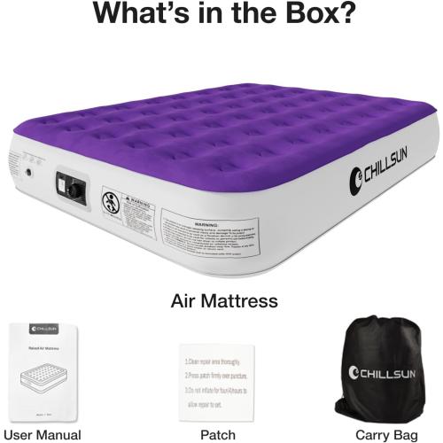 CHILLSUN Queen Air Mattress with Built in Pump,Elevated Durable Inflatable Mattresses with Storage Bag,13 Fast&Easy Inflating Blow Up Airbed,Camping Accessories for Travel&Guests&Home