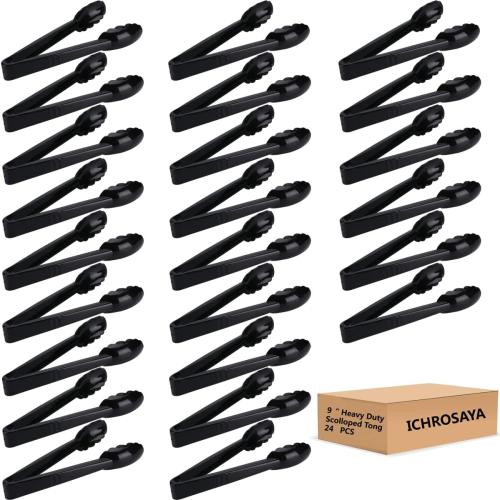 Plastic Serving Tongs Disposable Kitchen Tongs for Food Salad | 9 Inch Heavy Duty, BPA free, 24 Pcs, Perfect for Buffet, BBQ, Parties, Catering Supplies, Wedding, Banquet, Fruit, Ice