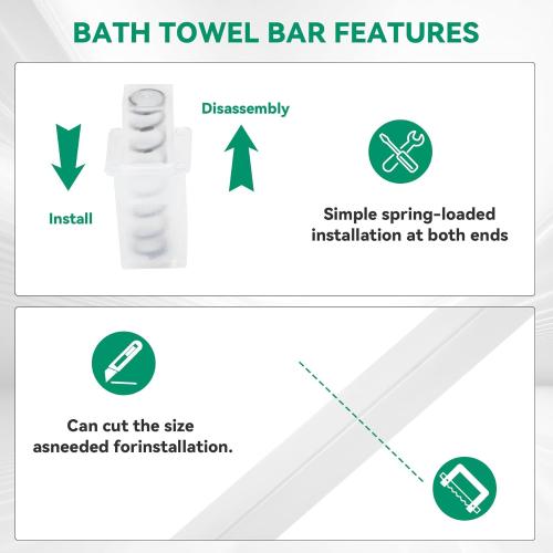 24-Inch Spring End Wall-Mounted Towel Bar, Adjustable Sturdy Plastic Towel Holder for Bathroom Kitchen Towel Storage White