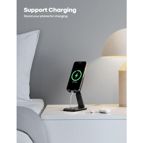 Lamicall Cell Phone Stand for Desk - [Height Adjustable] Foldable Mobile Phone Holder, Portable Stand for iPhone 17 16 15 14 13 12 11 Pro Max Plus Air, Galaxy S25, Telephone, Office Gift Accessories