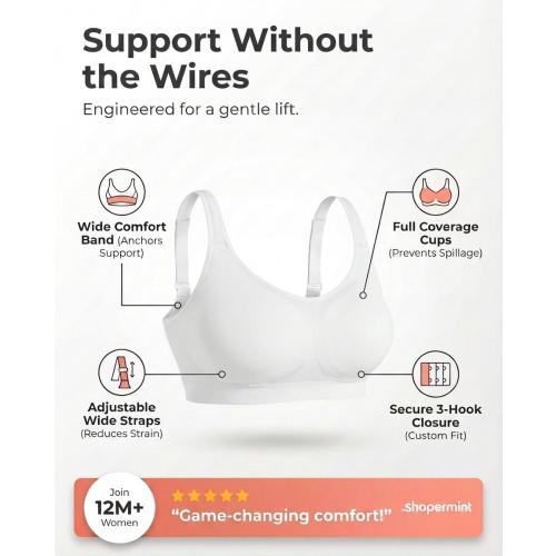 SHAPERMINT Bralettes for Women with Support - Adjustable Wireless Support Bra, Full Coverage No Underwire Seamless Bra