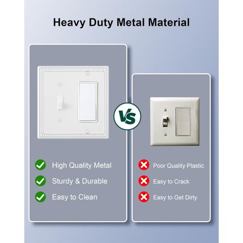 2-Pack Combo Toggle/Decorator Light Switch Cover Plate, Pearls Decorative Electrical Outlet Covers, Metal Wall Switch Plates and Outlet Covers, Pure White