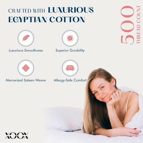 XOOX Linen 500 TC Cotton Pillow Cases King Size Set of 2, 100% Egyptian Cotton Pillowcases, Soft, Cooling & Breathable, Sateen Weave Hotel Pillow Covers for Sleeping - Sea Foam