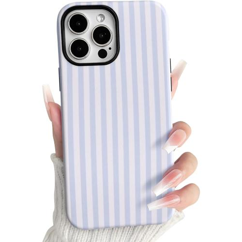 NITITOP Compatible with iPhone 14 Pro Max Case Matte Cute Vertical Stripes for Women Girls Men Boy Striped Pattern Hybrid 2 Layers Back Shockproof Protective Cover - Light Blue