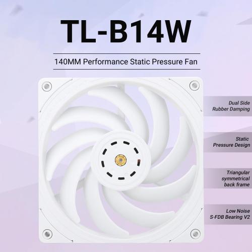 Thermalright TL-B14W 140mm CPU Cooler Fan, Computer White Case Fan, PWM Control, 1500RPM, Static-Pressure Performance Fan for S-FDB Bearing(White)