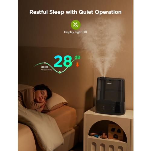 GoveeLife Smart Humidifiers for Bedroom, 6L Cool Mist Top Fill for Large Room, Humidity Sensor, Auto Mode, 60H Quiet Runtime, Schedule, WiFi Humidifier for Baby Plant, Compatible with Alexa, Black