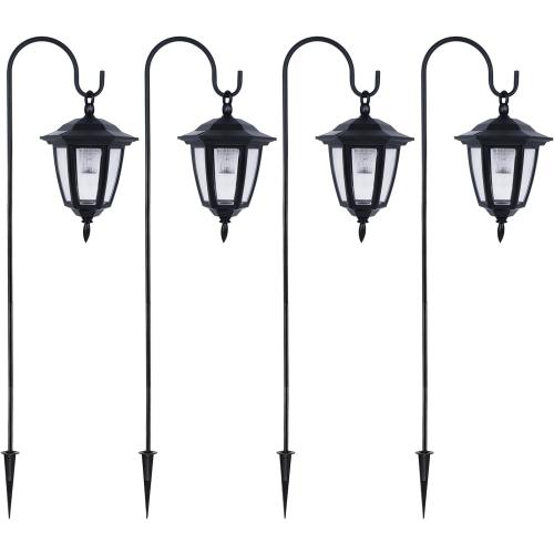 Dynaming 4 Pack Solar Hanging Lights Outdoor, Solar Powered Garden Decorative Lanterns with 4 x 38 Inch Shepherd Hooks, Waterproof Landscape Lighting for Lawn Patio Yard Pathway Driveway, Warm White