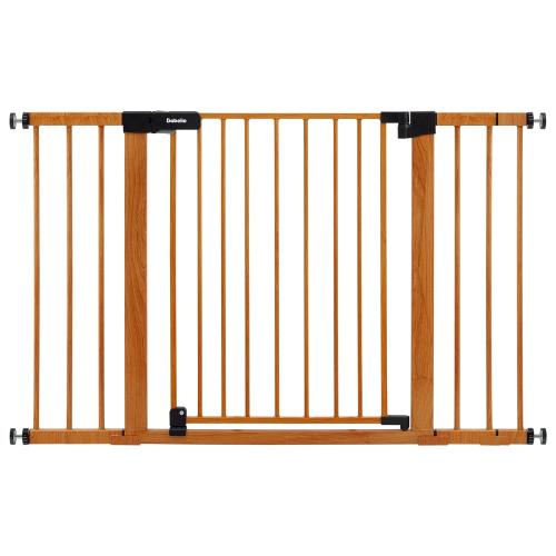 Babelio 29-48 Metal Baby Gate with Brown Wood Pattern, Auto Close Dog Gate PressGuard P7 for The House, Stairs and Doorways, Pressure Mounted Pet Gate with Door, Safety Gate for Child and Pets