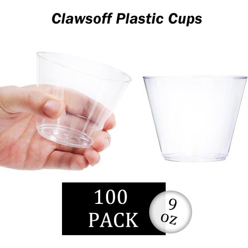 9 oz Clear Plastic Cups, 100 Pack Disposable Fancy Cup for Wedding, Cocktail Cups 9 Ounce, Bulk Clear Plastic Tumblers for Iced Coffee, Cold Beverage