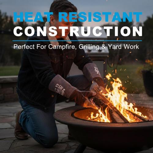 Fireplace Gloves Fire Heat Resistant: Dark-Grey 16IN 932℉ - Fireproof Leather for Fireplace Fire Pit Wood Stove Campfire Furnace BBQ Grill Oven Stick Mig Welding Welder Gear - Birthday Gift XL