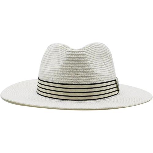 Sun Hats For Women Men Panama Wide Brim Straw Fedora Hat With Striped Band Foldable Summer Sun-Shading Floppy Hat