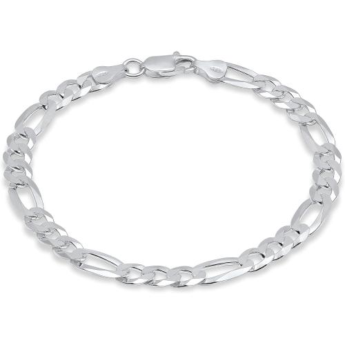 Aka Gioielli - Solid 925 Sterling Silver 7mm Diamond-Cut Figaro Link Chain - Bracelet for Men and Women - Made in Italy broken clasp
