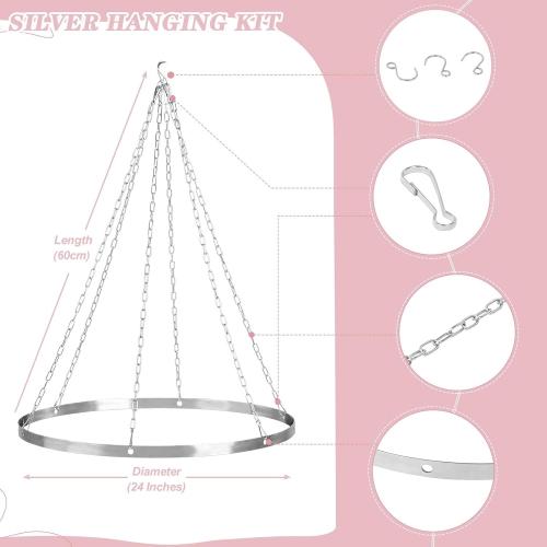 Silver 24 Ceiling Drapes Hanging Kit 24-Inches: Silver Round Metallic Hanging - for Draping Fabric Indoor Outdoor Decorations