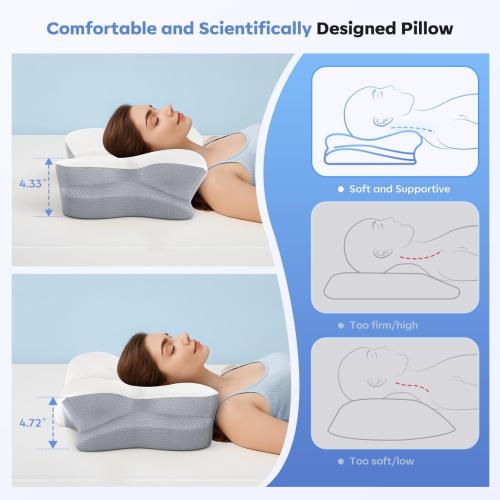 Cervical Neck Pillow, Ergonomic Memory Foam Pillows with Breathable Pillowcase, Adjustable Contour Neck Support Pillow for All Positions