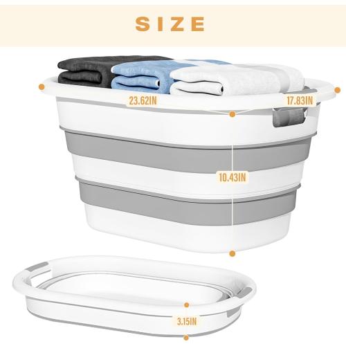OOAMBB 43L(11.5Gallon) Collapsible Laundry Baskets Plastic, Pop Up Laundry hamper/Storage Container, Foldable Laundry Basket with Large Capacity,Sturdy,Space Saver (Grey, 2 Packs)