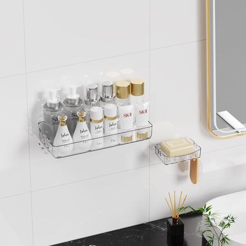Sotfamily Crystal-Clear Shower Caddy with Soap Dish & Adhesive Pads, 2 Pack