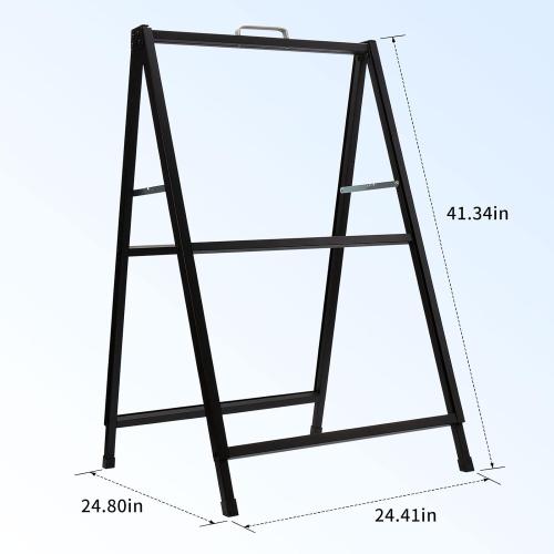 Heavy Duty Slide-in Folding A-Frame Sidewalk Sign 24x36 Inch Black Coated Steel Metal Double-Sided,Only Frame,No poster board