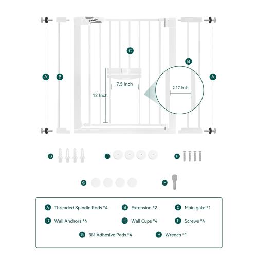 BABELIO New Version Baby Gate with Cat Door Adjustable,29-40 Metal Pet Door for Stairs & Doorways,Pressure Mounted,No Tools Needed,White