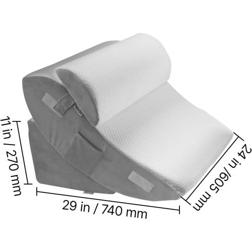 Happybuy 4-Piece Adjustable Orthopedic Bed Wedge Pillow Set: Relieve Back Pain, Acid Reflux, and Snoring. Ideal for Post-Surgery Recovery. Support Legs, Neck, and Shoulder. Comes in White/Grey!