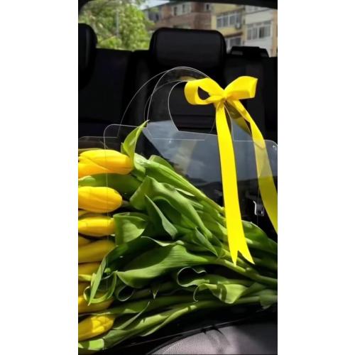 Clear Flower Bags with Handles for Bouquets Florist Shop Packaging Supplies 10 Pcs Valentine's Day 13.7 * 9.8 * 4.7 inches (B)