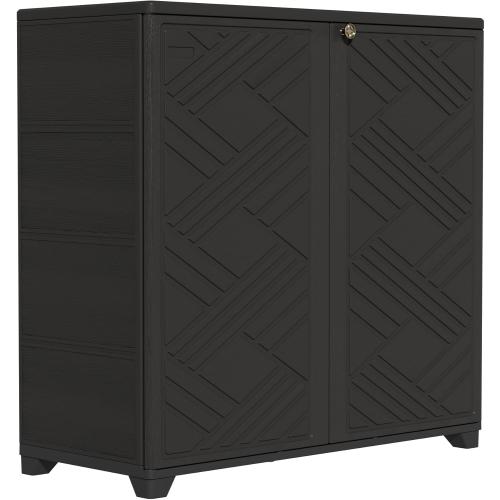 ZZM Indoor/Outdoor Storage Cabinet Waterproof, 34x15x34 Plastic Outdoor Storage Box for Garden Balcony Bathroom, All Weather Outdoor Storage Clearance, DIY Usage, with 1 Shelf (Black)