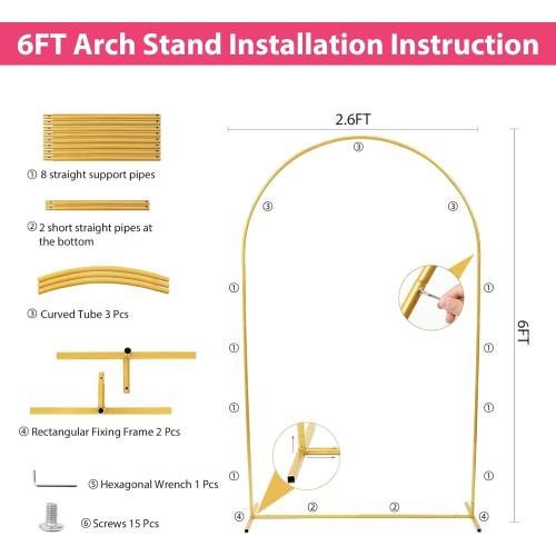 Metal Arch Backdrop Stand, 6FT & 5FT & 4FT Wedding Arch Backdrop Stand, 3 Pack Gold Metal Arch Stand, Wedding Arch Frame for Wedding Birthday Party Baby Shower Graduation Ceremony Decor