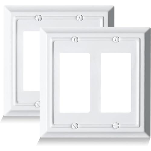 Metal Decorative Wall Plate, Electrical Outlet Covers,Light Switch Covers,Thick and Durable Mid Size 4.92'' x 4.92'' Switch Plate in Various Styles (Pure White, 2 Gang Decorator 2 PK)