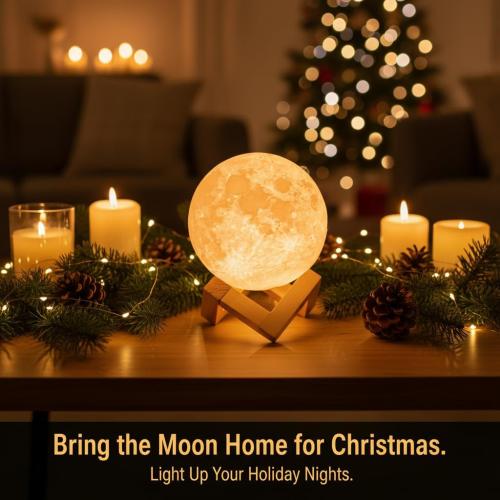 5.9 Mydethun Moon Lamp 3D Night Light - 5.9' Christmas Table Decor w/Wooden Base, Gift for Women, Mom & Kids, Bedroom Decor w/Touch-Dimmable & USB Rechargeable, Dual-Color White/Warm Yellow