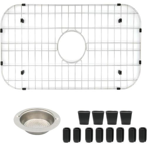 Kitchen Sink Grid 26-1/8x14-1/4 - Heavy Duty Kitchen Sink Protector with Built-in Strainer & Center Drain, Non-Slip Rubber Feet & Scratch Resistant Bottom Guard