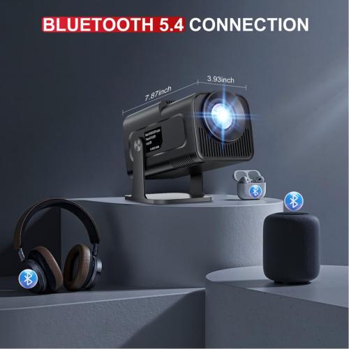Mini Projector WiFi Bluetooth 5.4,Ultra HD Native 1080, Compatible with Netflix, 4K | Built-in Authentic Apps, Auto Keystone, 180° Adjustable Stand, Portable Proyector for Home/Outdoor Movie/Gaming