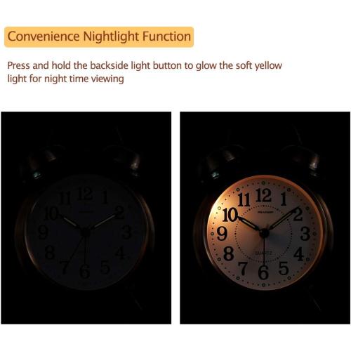 Peakeep Loud Analog Alarm Clock for Heavy Sleepers, Vintage 4-Inch Twin Bell Old School Fashioned Alarm Clock with Battery Operated for Bedrooms