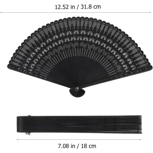 SEWACC Silk Folding Fan Hand Held Wood Hand Fan Chinese Japanese Vintage with Tassels for Women Ladies Home Decoration Black